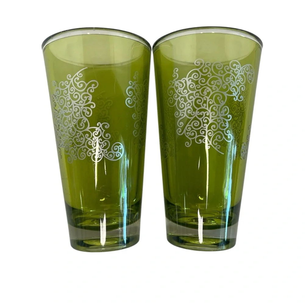 Starbucks Green Highball Tumbler Filigree Baroque Rococo 2003 Collectible 20oz